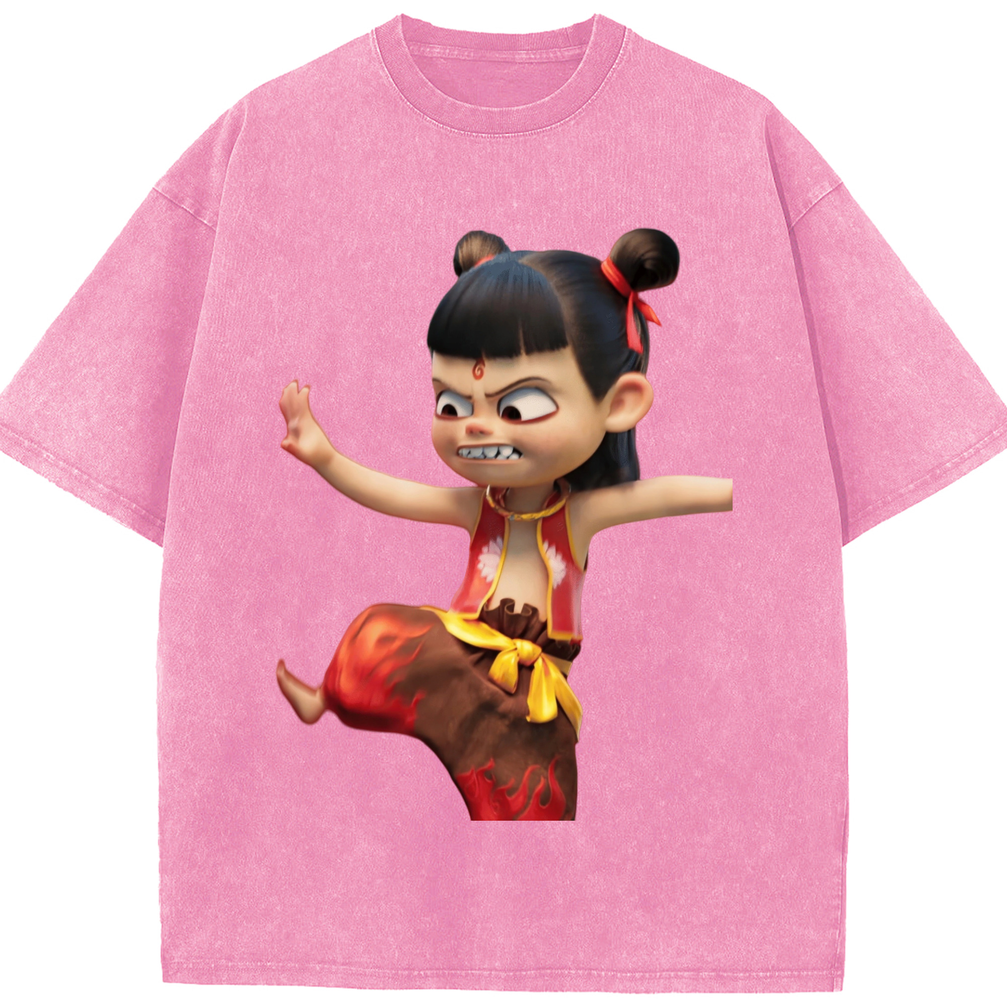 （画像用） Ne Zha 2 ナタ 魔童の大暴れ 綿100% ヴィンテージ風 半袖Tシャツ（フロントプリント）